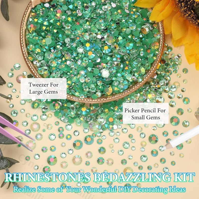 Cynailli 15000 Pcs Green Resin Rhinestones for Crafts, Flatback Resin Rhinestones for Bedazzling Gems 2/3/4/5/6mm Flatback Gems Jewels for DIY Mugs Tumblers Bottles Clothing Shoes Nail Art - Image 4